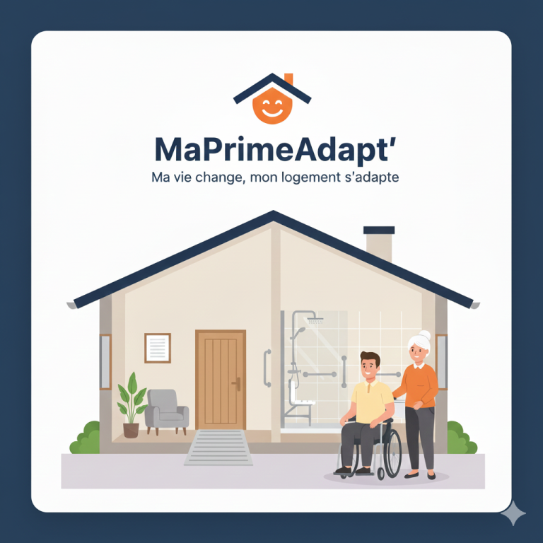 Illustration d'une salle de bain adaptée pour senior avec douche sécurisée et aide MaPrimeAdapt